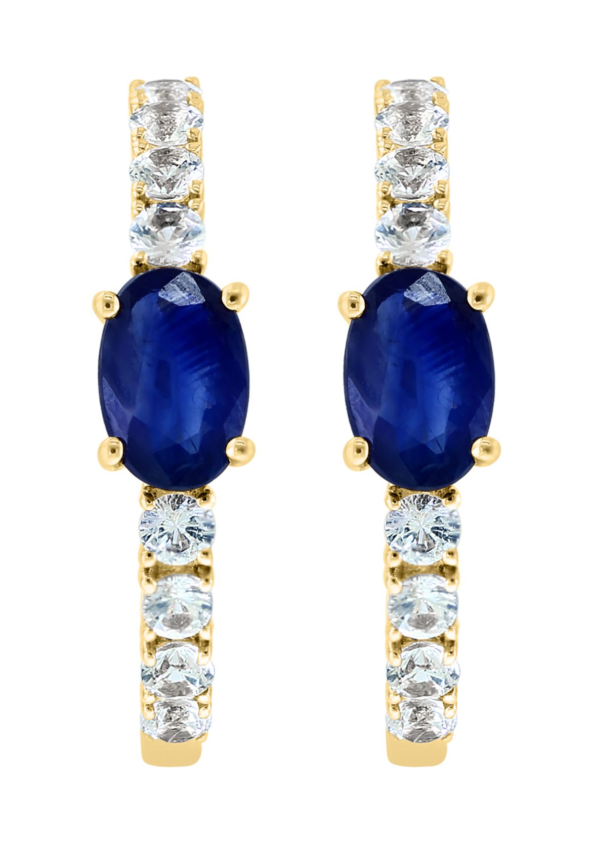 Sapphire and White Sapphire Earrings in 14K Yellow Gold