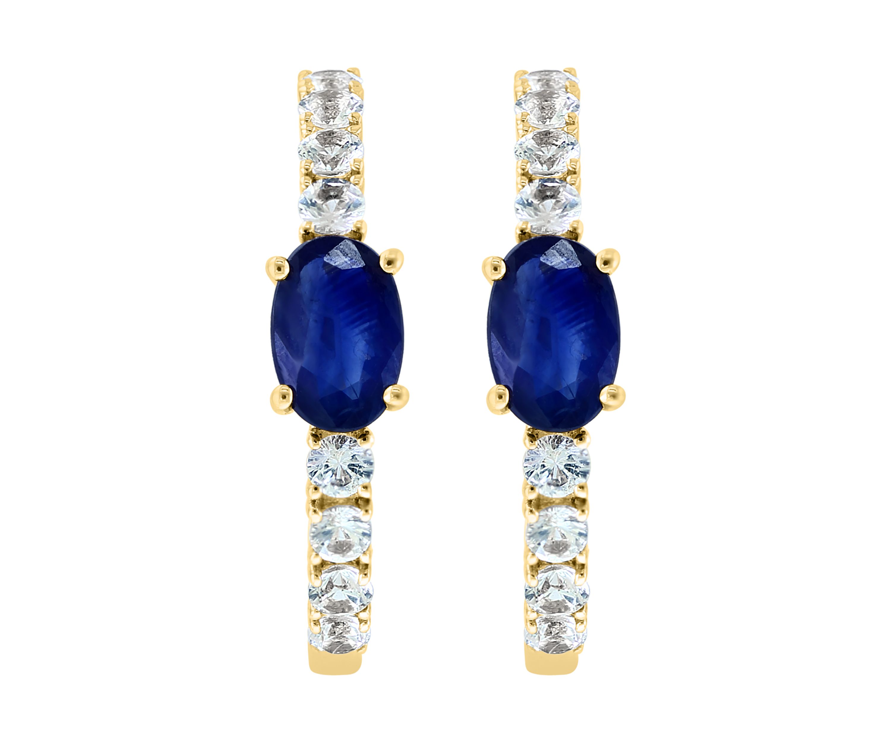 Sapphire and White Sapphire Earrings in 14K Yellow Gold