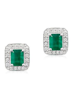 Effy Brasilica 1/6 Ct. T.w. Diamond And 7/8 Ct. T.w. Emerald Stud Earrings In 14K White Gold