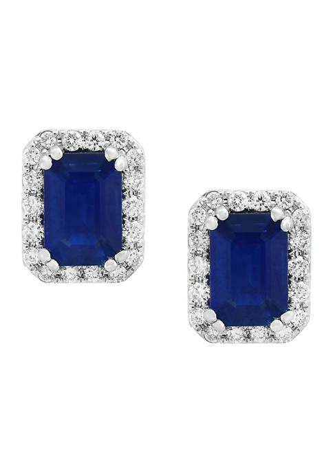 1/5 ct. t.w. Diamond and 1.33 ct. t.w. Sapphire Earrings in 14K White Gold