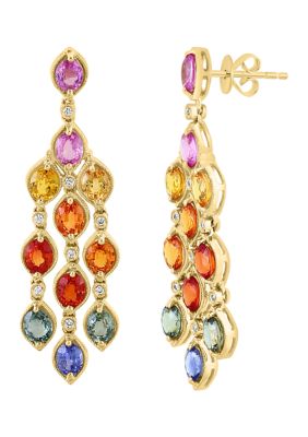 Effy 1/10 Ct. T.w. Multi Sapphire, 9.4 Ct. T.w. Diamond Chandelier Earrings In 14K Yellow Gold -  0607649945138