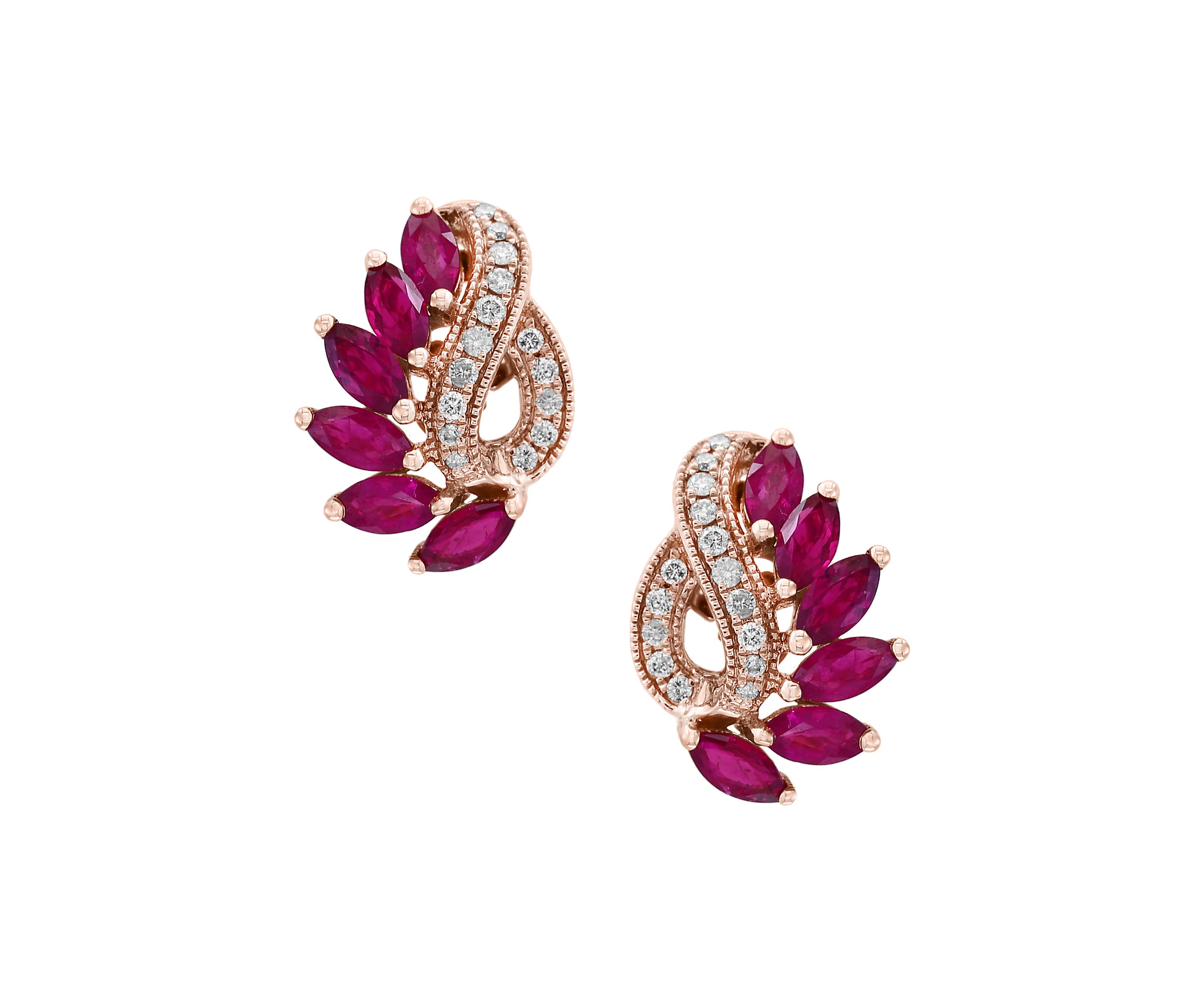 1/5 ct. t.w. Diamond and 2.62 ct. t.w. Ruby Earrings in 14k Rose Gold