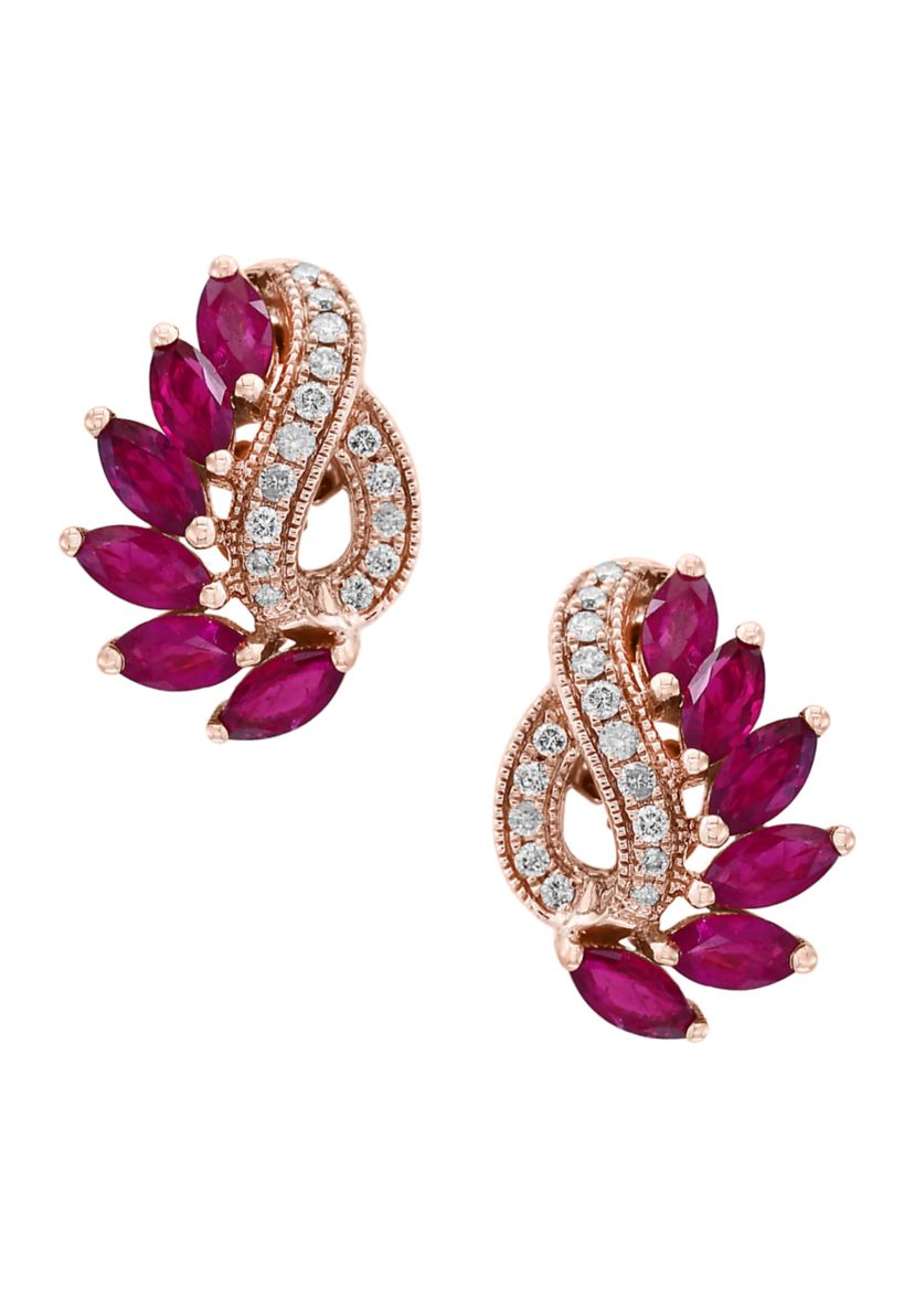  1/5 ct. t.w. Diamond and 2.62 ct. t.w. Ruby Earrings in 14k Rose Gold