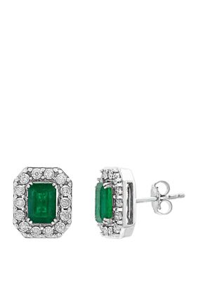 Effy 1/5 Ct. T.w. Diamond, 1.9 Ct. T.w. Natural Emerald Earrings In 14K White Gold