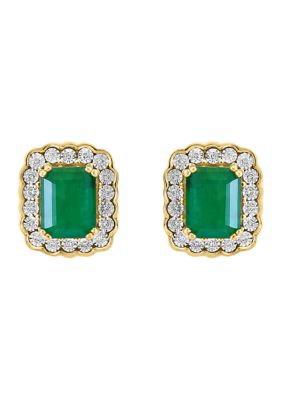 Effy 14K White And Yellow Gold Diamond And Natural Emerald Earrings