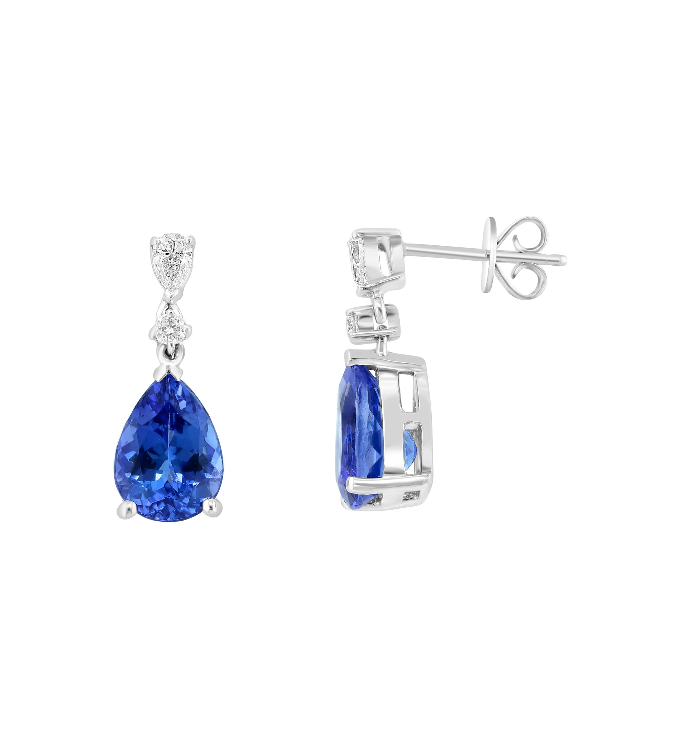 1/8 ct. t.w. Diamond, Tanzanite Drop Earrings in 14K White Gold 