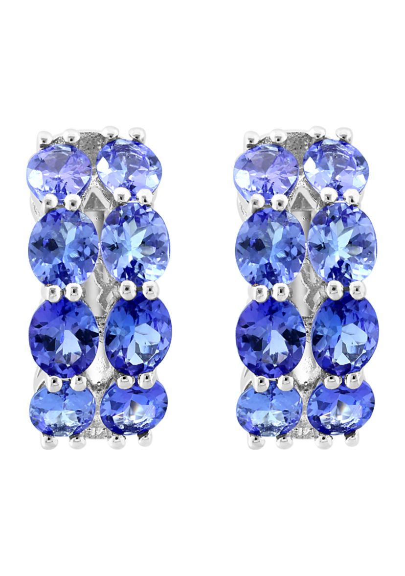 Tanzanite 2 Row Hoop Earrings in Sterling Silver