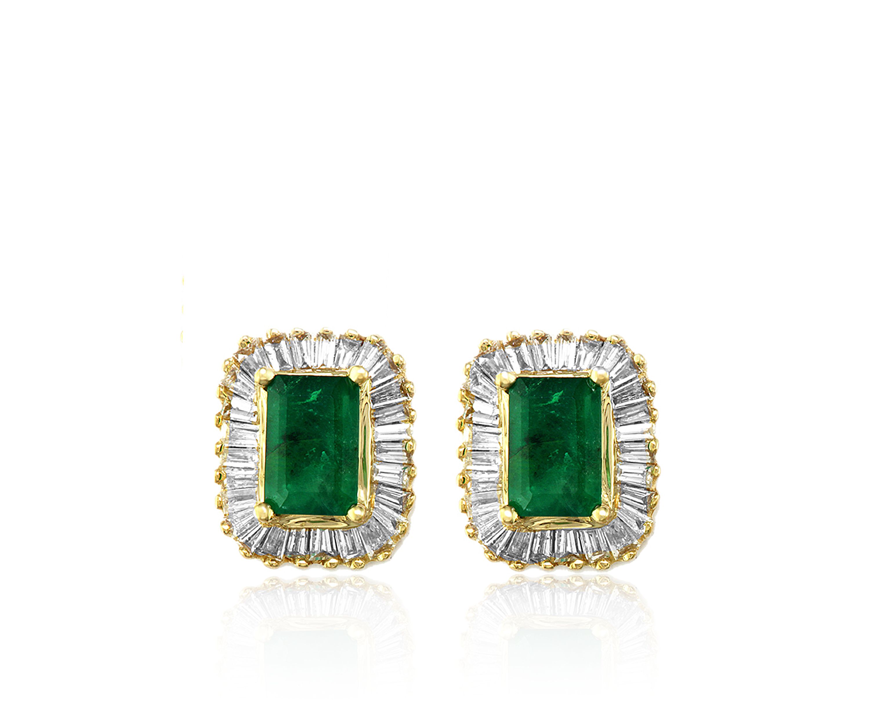 Emerald and Diamond Earrings in 14K Yellow Gold