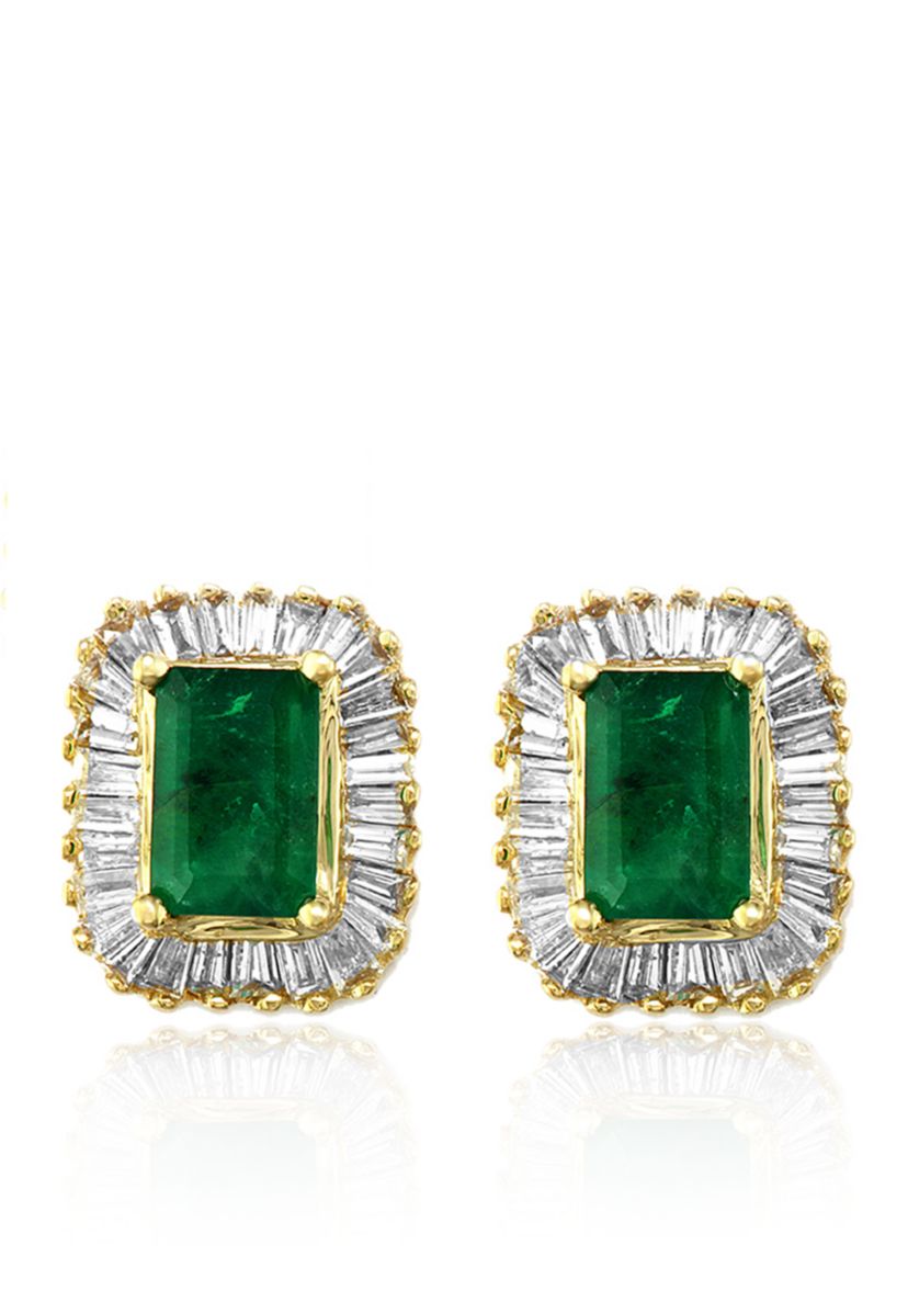 Emerald and Diamond Earrings in 14K Yellow Gold