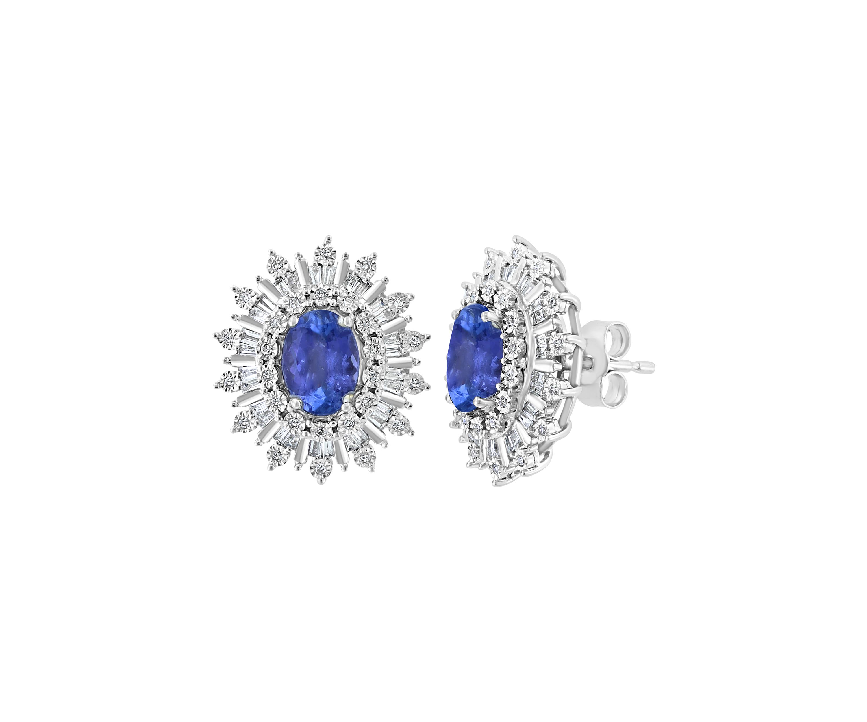 Diamond and Tanzanite Earrings in 14K White Gold