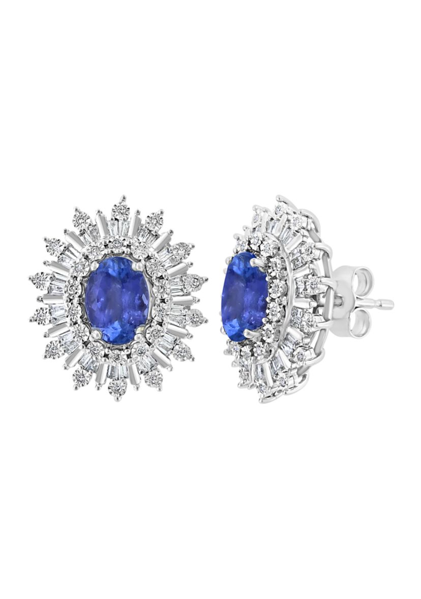 Diamond and Tanzanite Earrings in 14K White Gold