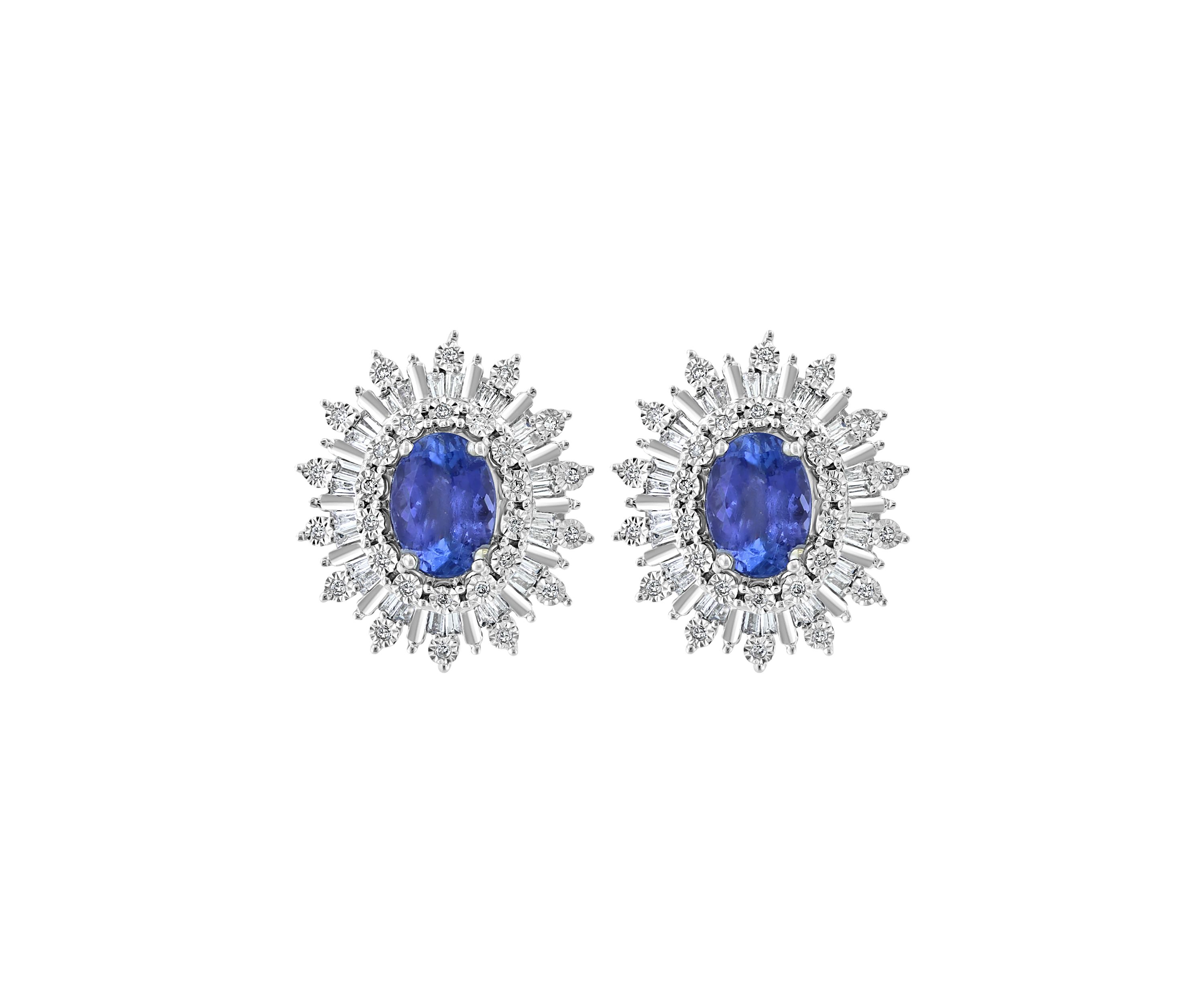 Diamond and Tanzanite Earrings in 14K White Gold