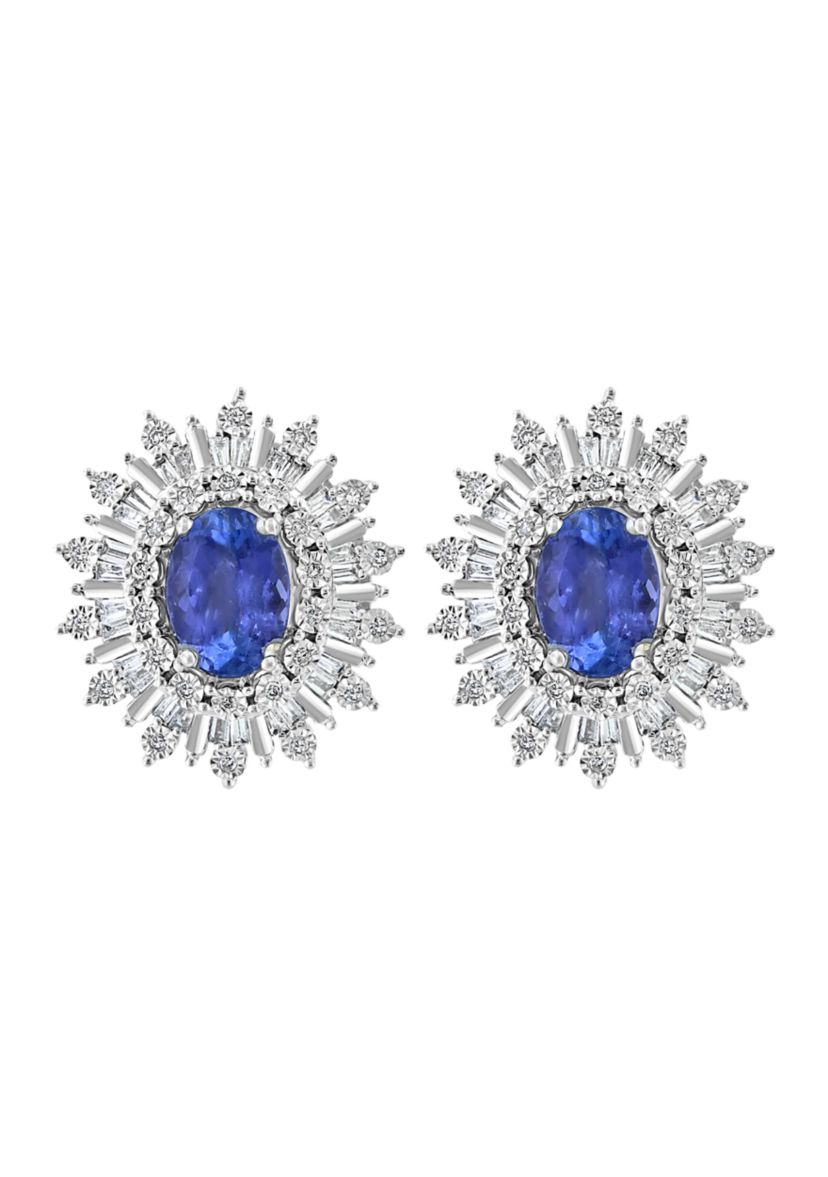 Diamond and Tanzanite Earrings in 14K White Gold