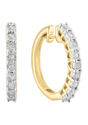 Effy 1/5 Ct. T.w. Miracle Set Diamond Hoop Earrings In Gold Plated Sterling Silver