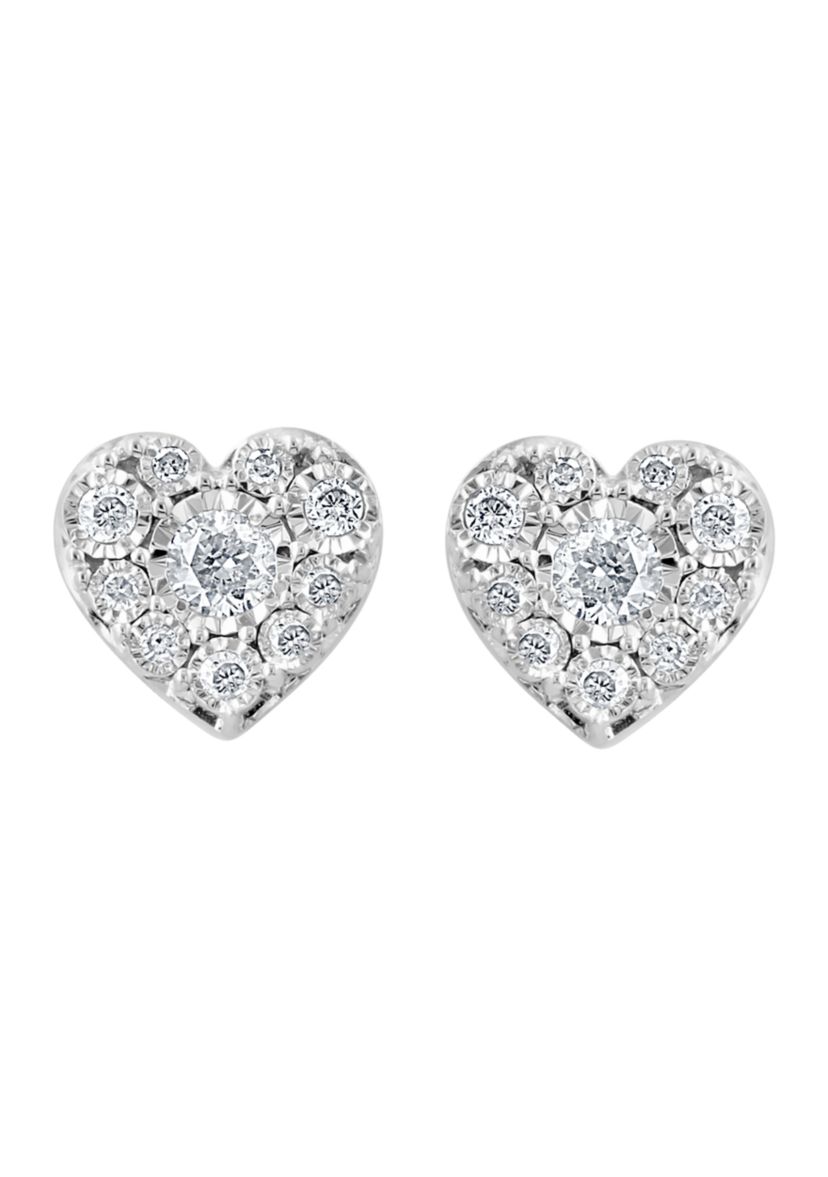 1/4 ct. t.w. Diamond Heart Earrings in Sterling Silver 