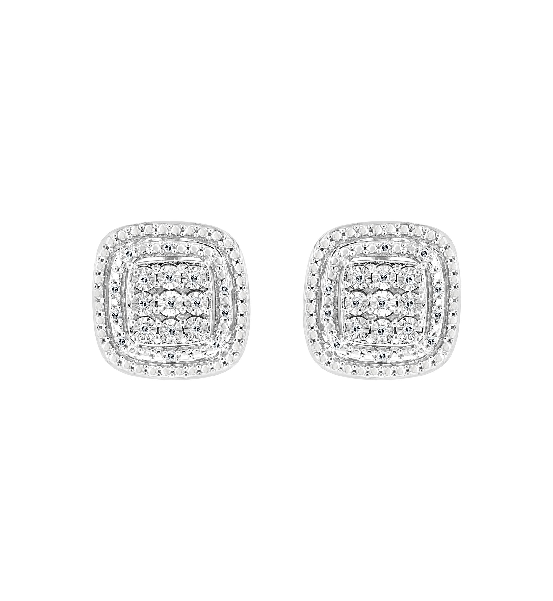 Sterling Silver 1/10 ct. t.w. Diamond Miracle Set Earrings