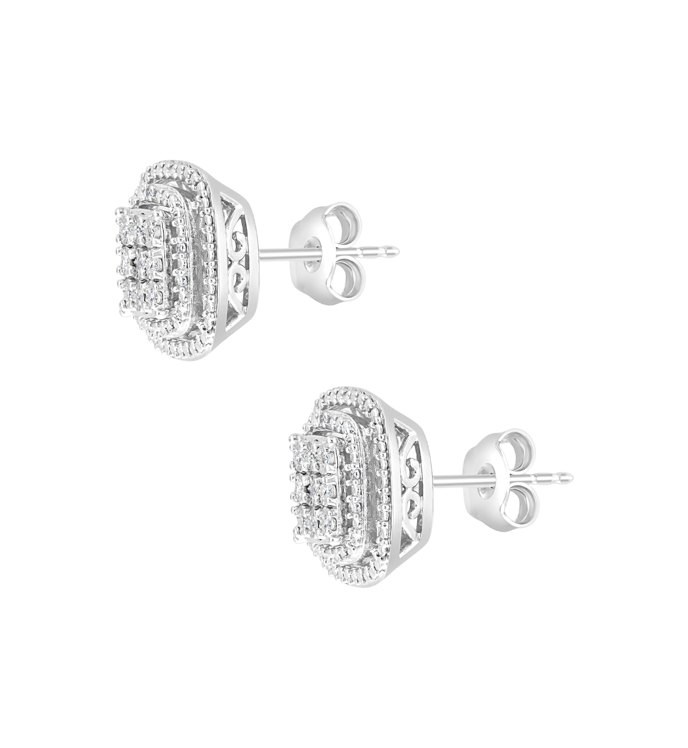Sterling Silver 1/10 ct. t.w. Diamond Miracle Set Earrings