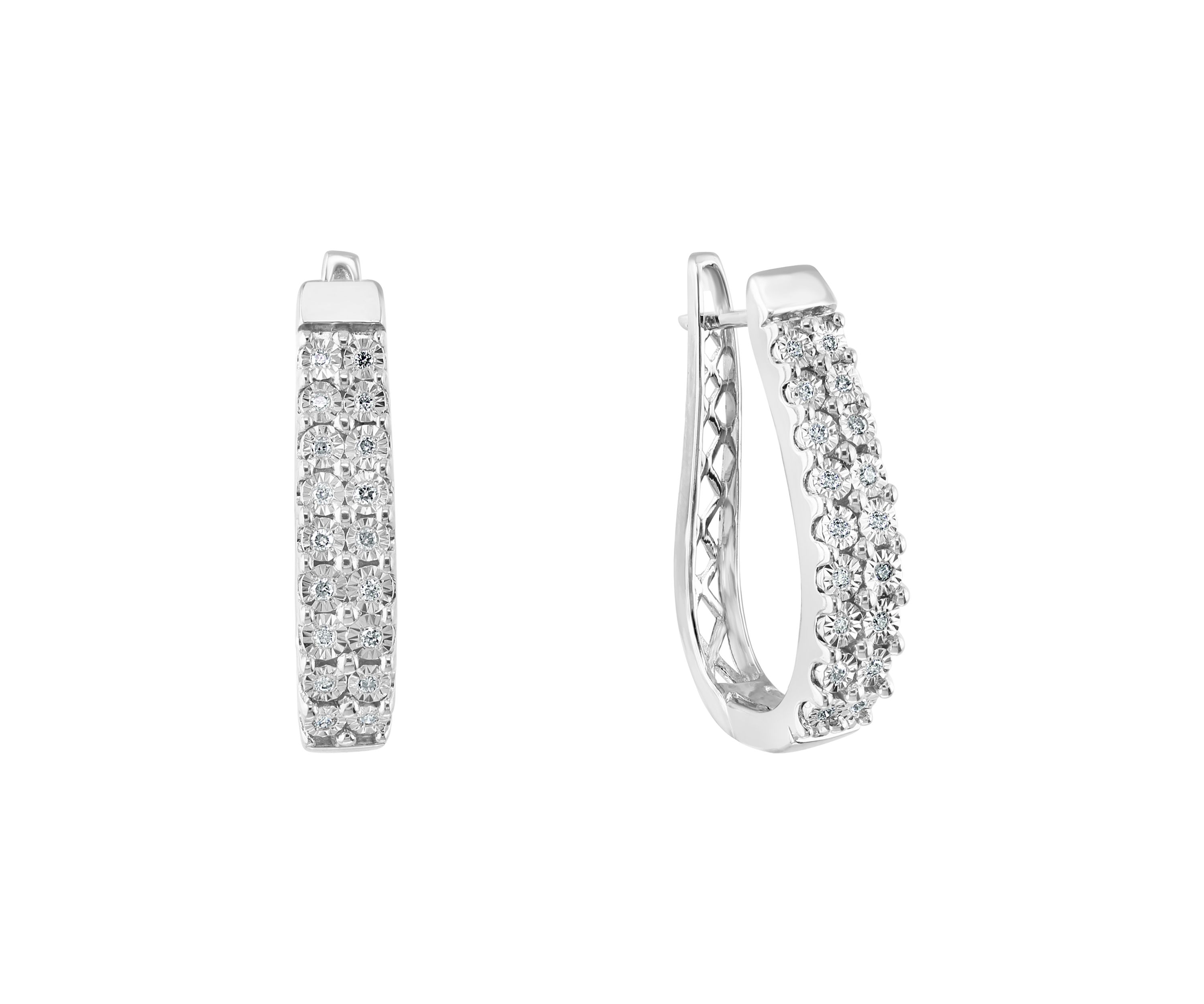   Sterling Silver 1/4 ct. t.w. Diamond Miracle Set Hoop