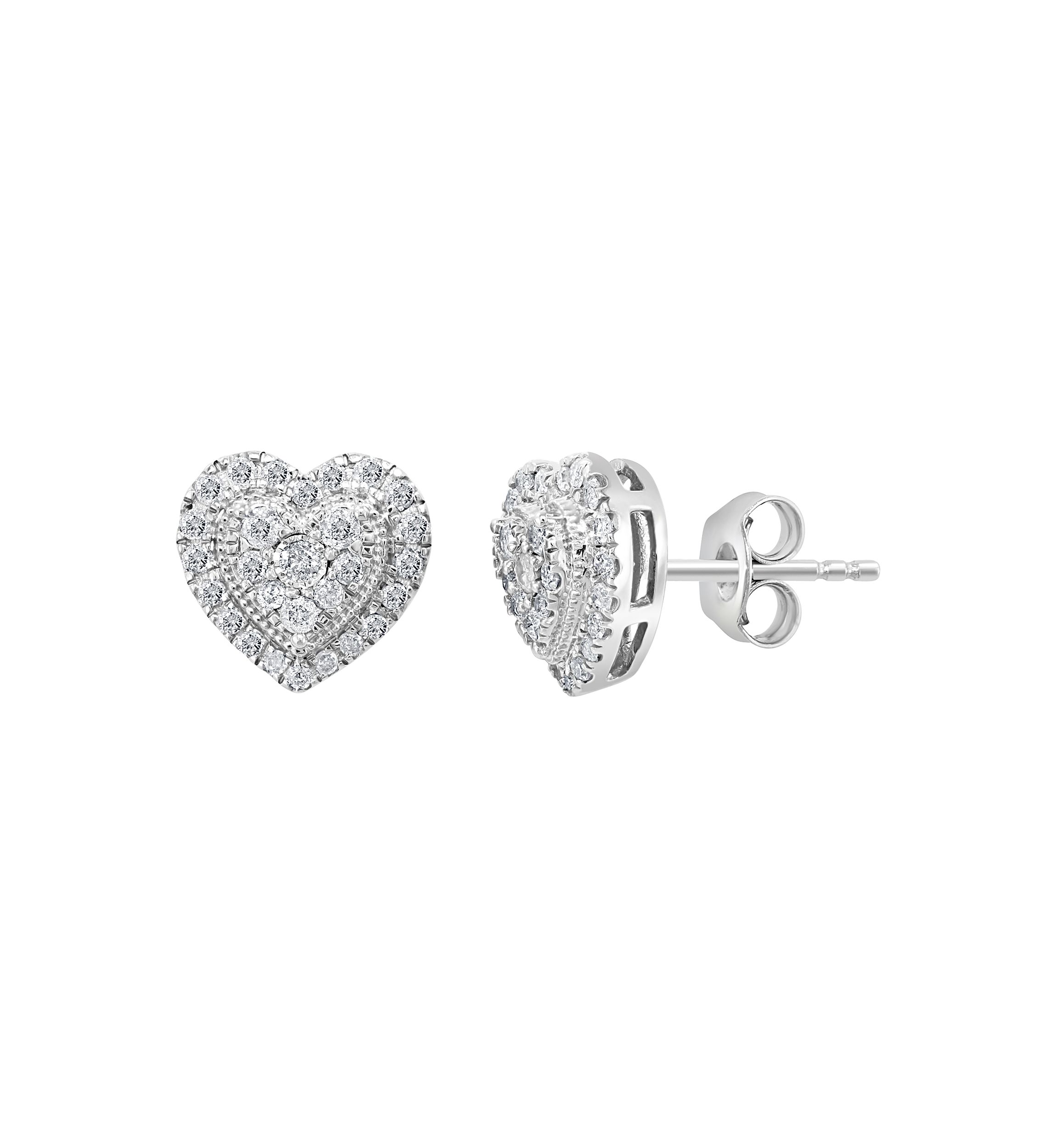 1/2 ct. t.w. Diamond Heart Earrings in Sterling Silver