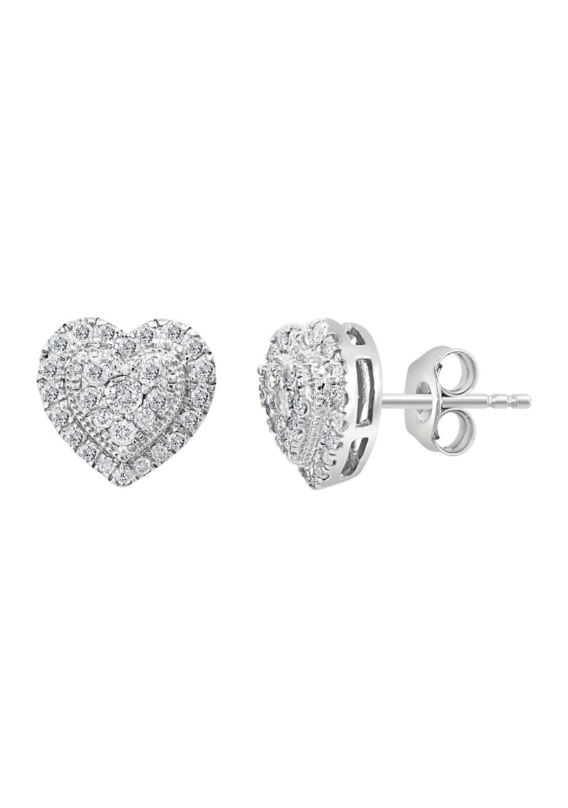 1/2 ct. t.w. Diamond Heart Earrings in Sterling Silver