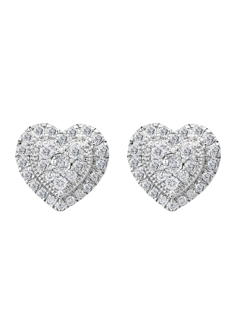 1/2 ct. t.w. Diamond Heart Earrings in Sterling Silver