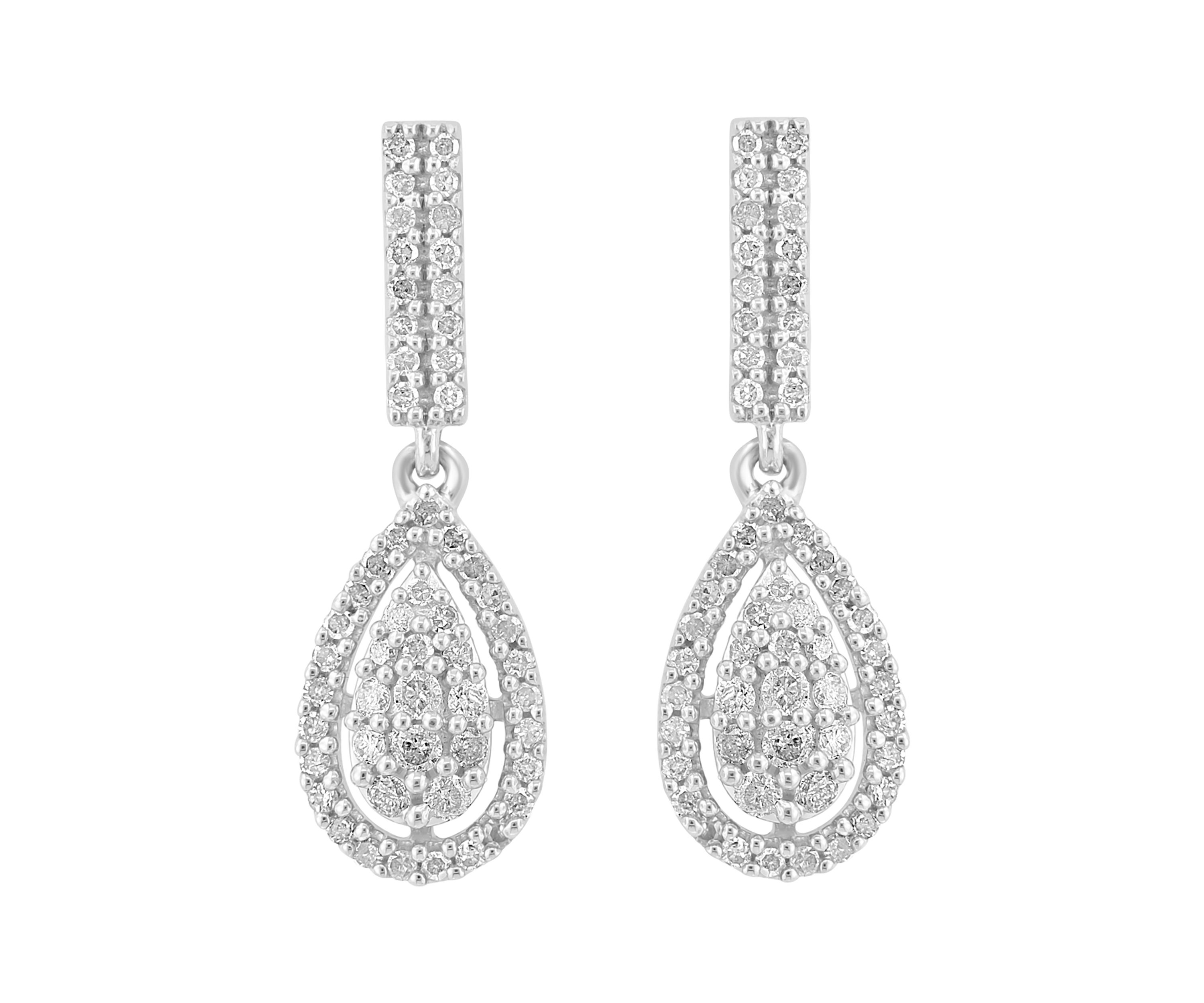 Pear Diamond Drop Earrings in Sterling Silver