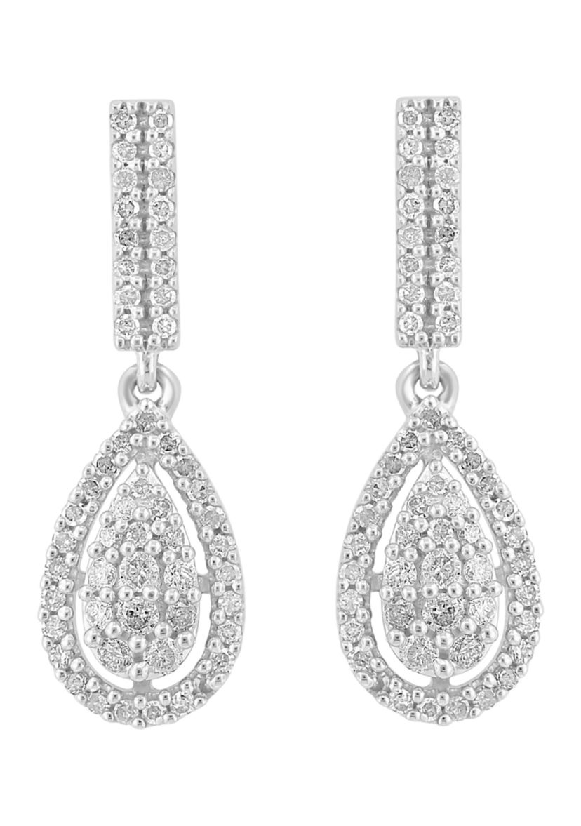 Pear Diamond Drop Earrings in Sterling Silver