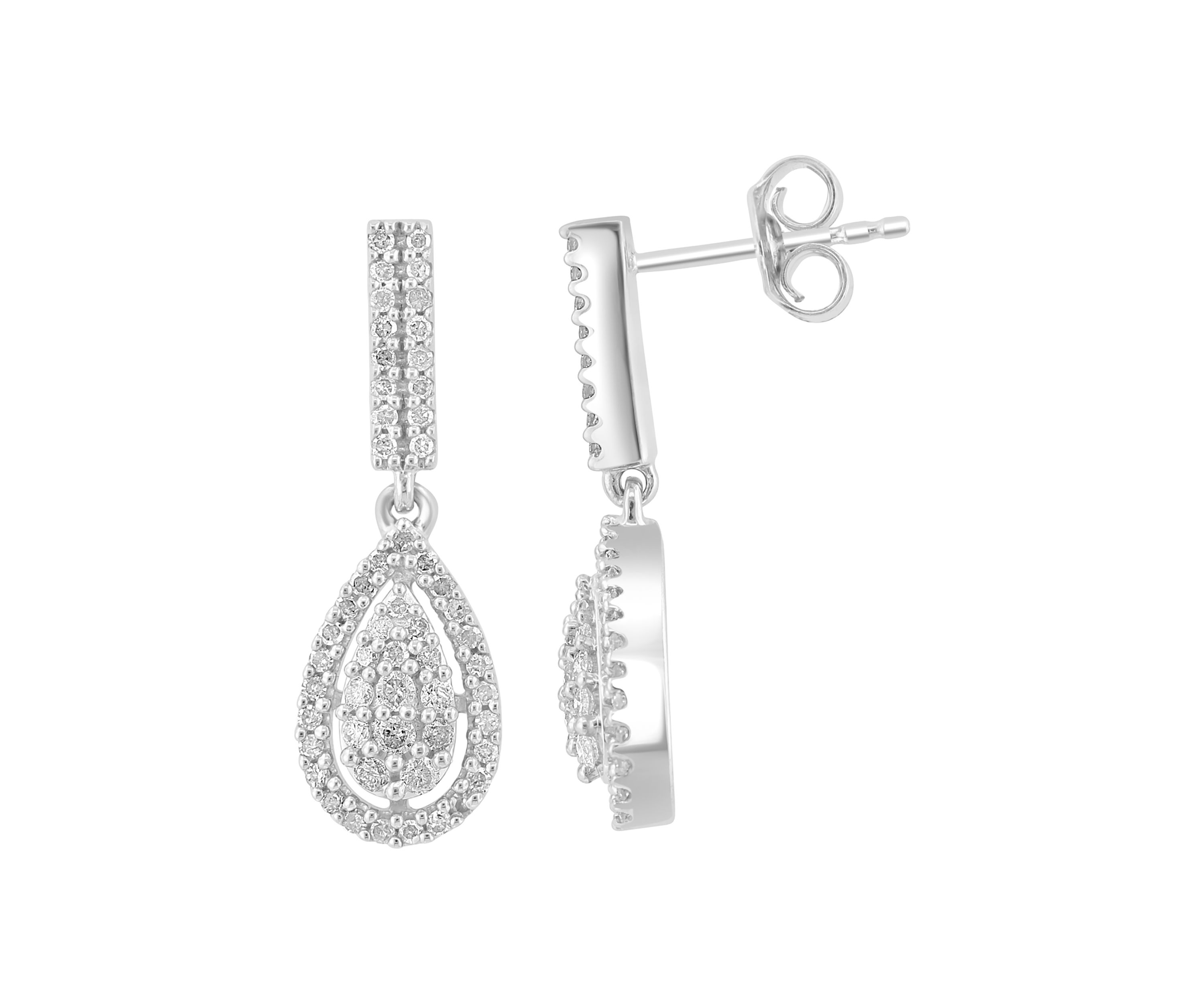 Pear Diamond Drop Earrings in Sterling Silver