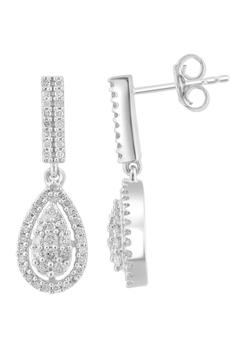 Pear Diamond Drop Earrings in Sterling Silver