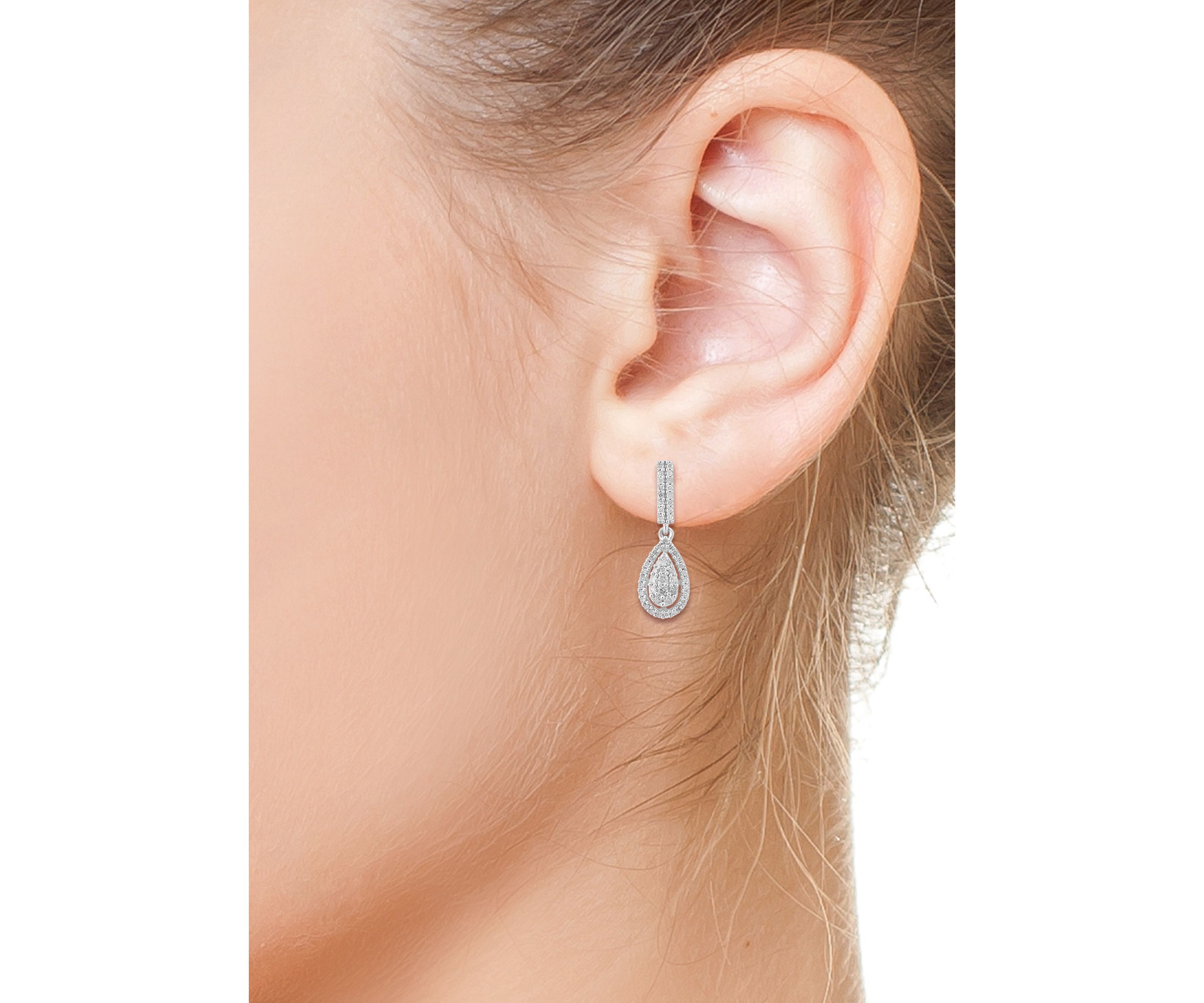 Pear Diamond Drop Earrings in Sterling Silver