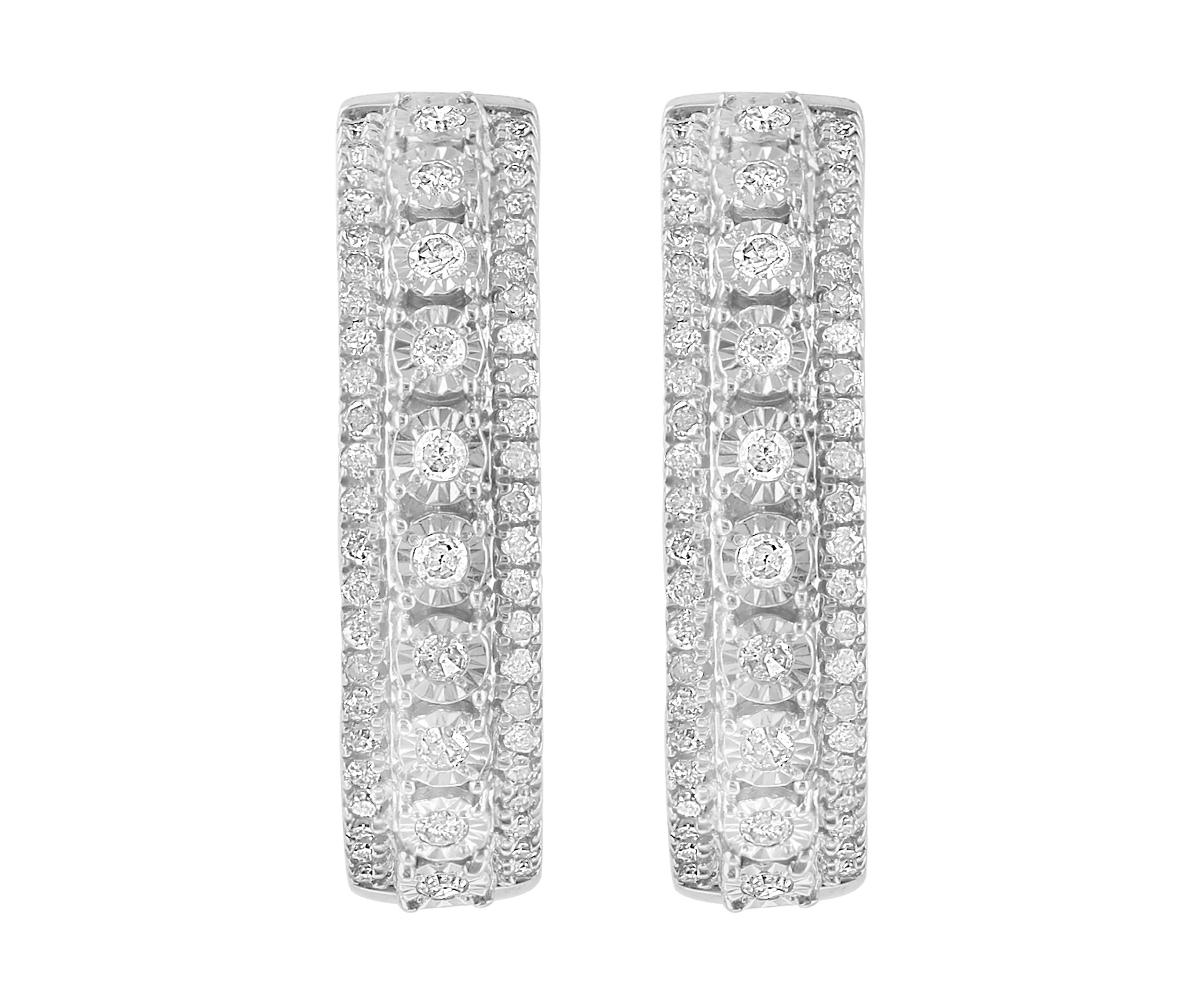 Diamond Miracle Set Hoop Earrings in Sterling Silver