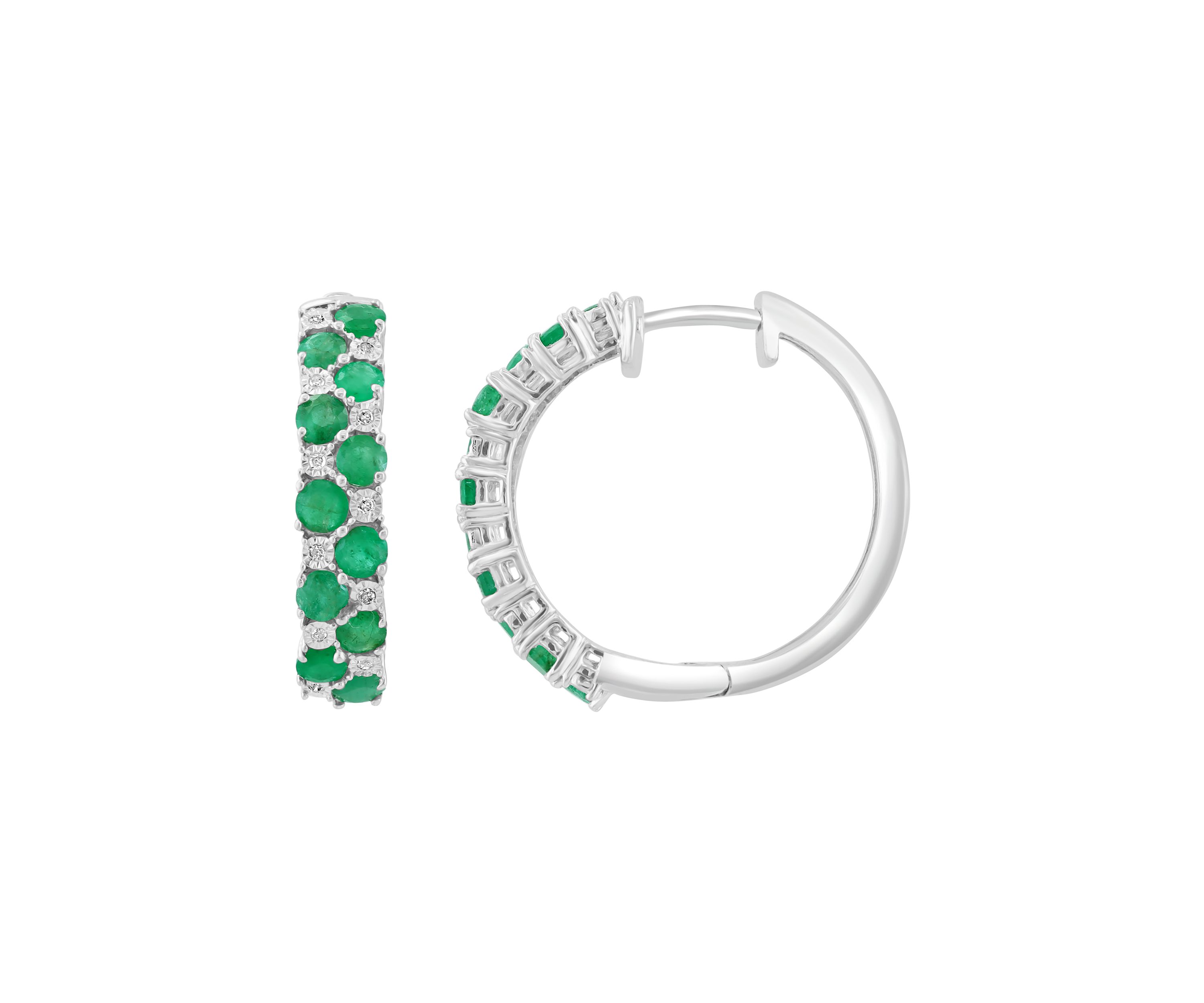Diamond and Natural Emerald Earrings in Sterling Silver