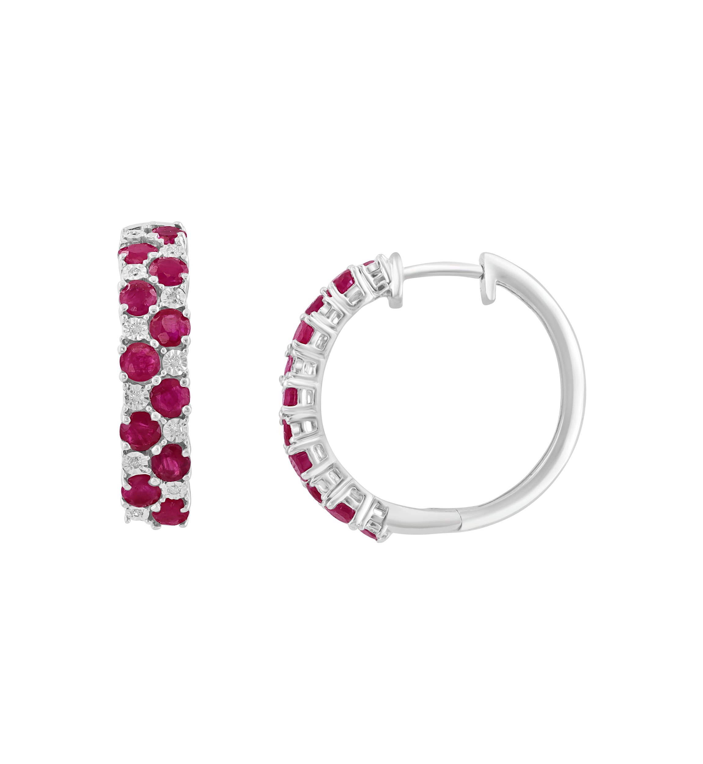 Diamond and Natural Ruby Earrings in Sterling Silver