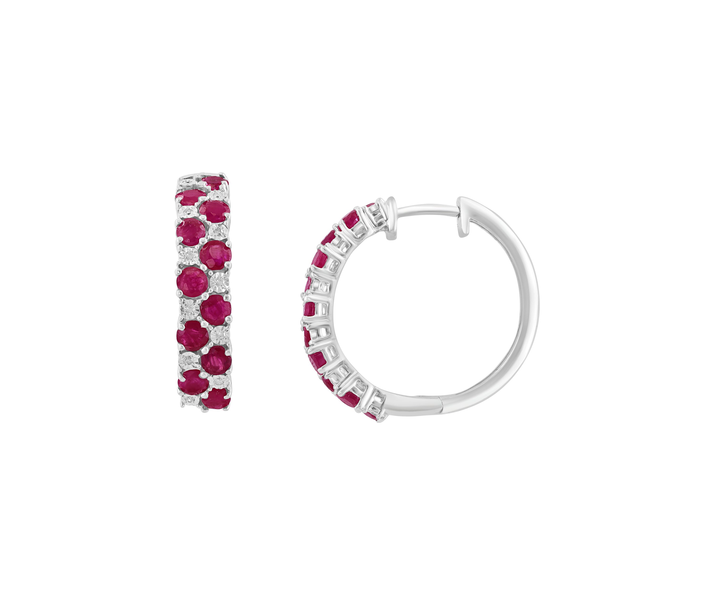 Diamond and Natural Ruby Earrings in Sterling Silver