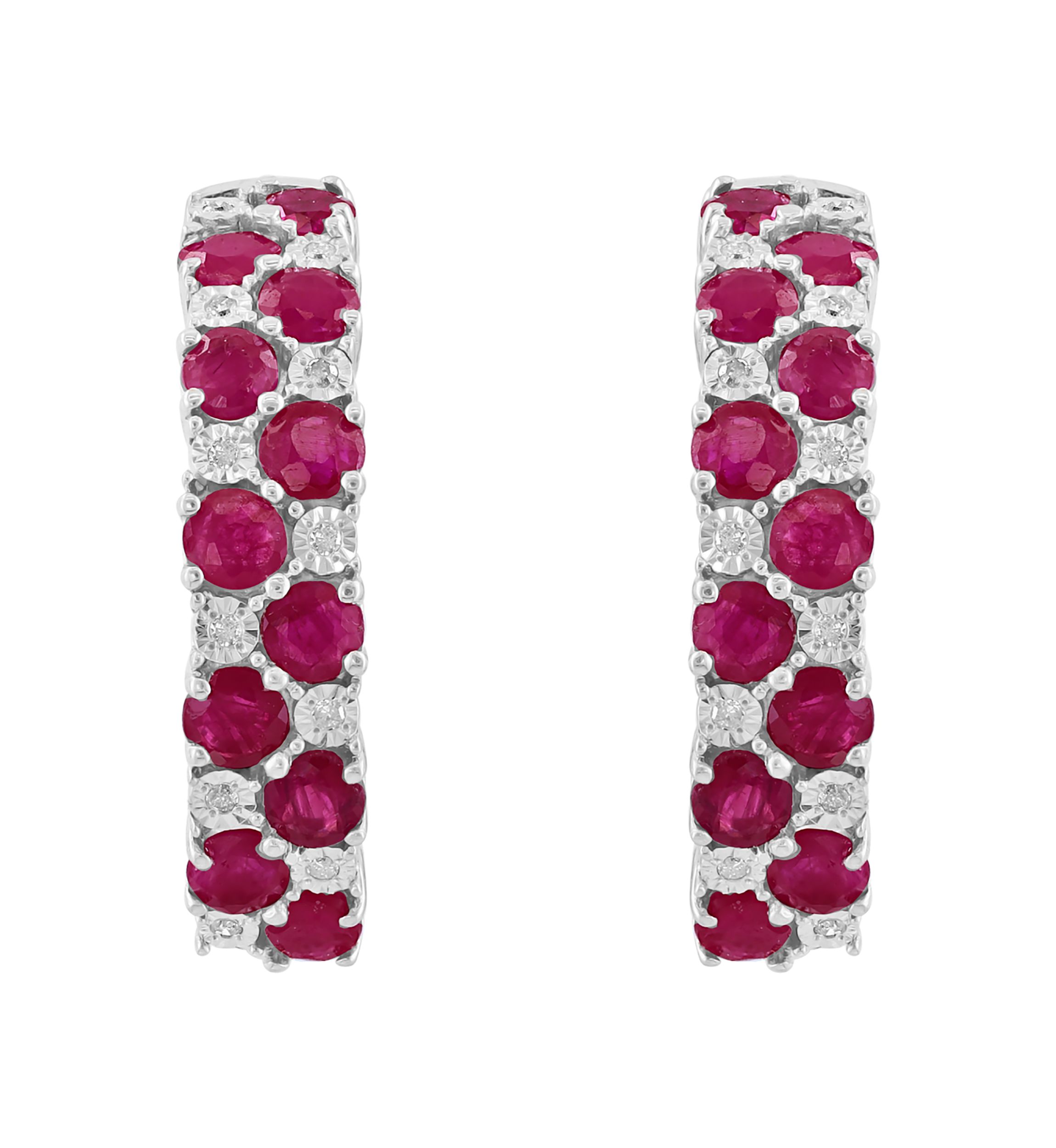 Diamond and Natural Ruby Earrings in Sterling Silver