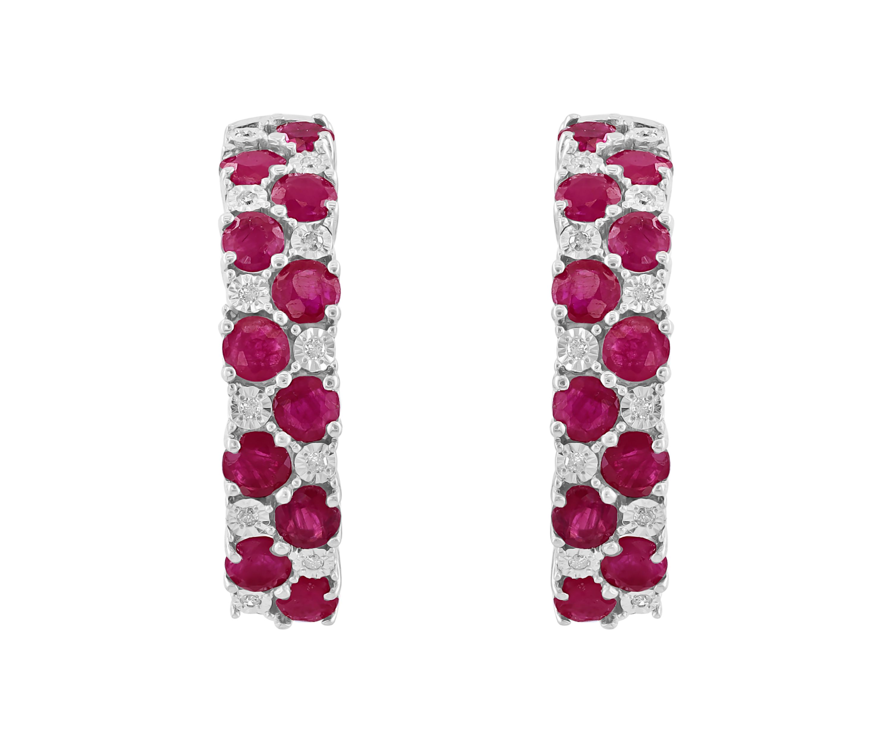 Diamond and Natural Ruby Earrings in Sterling Silver