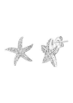 Effy 1/5 ct. t.w. Miracle Set Diamond Button Starfish Earrings in Sterling Silver -  5400452VW0GV19DDS