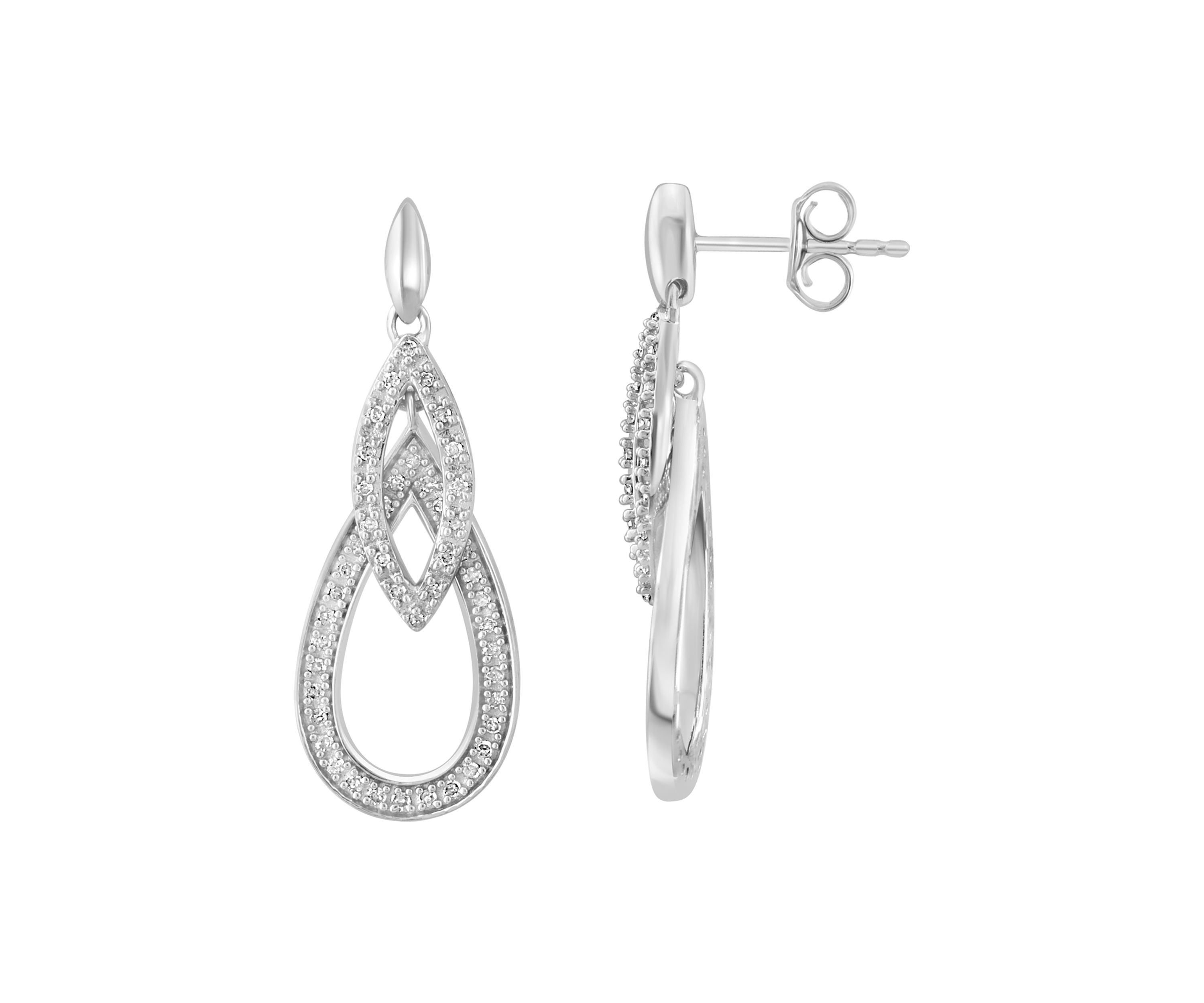 Diamond Drop Earrings in Sterling Silver
