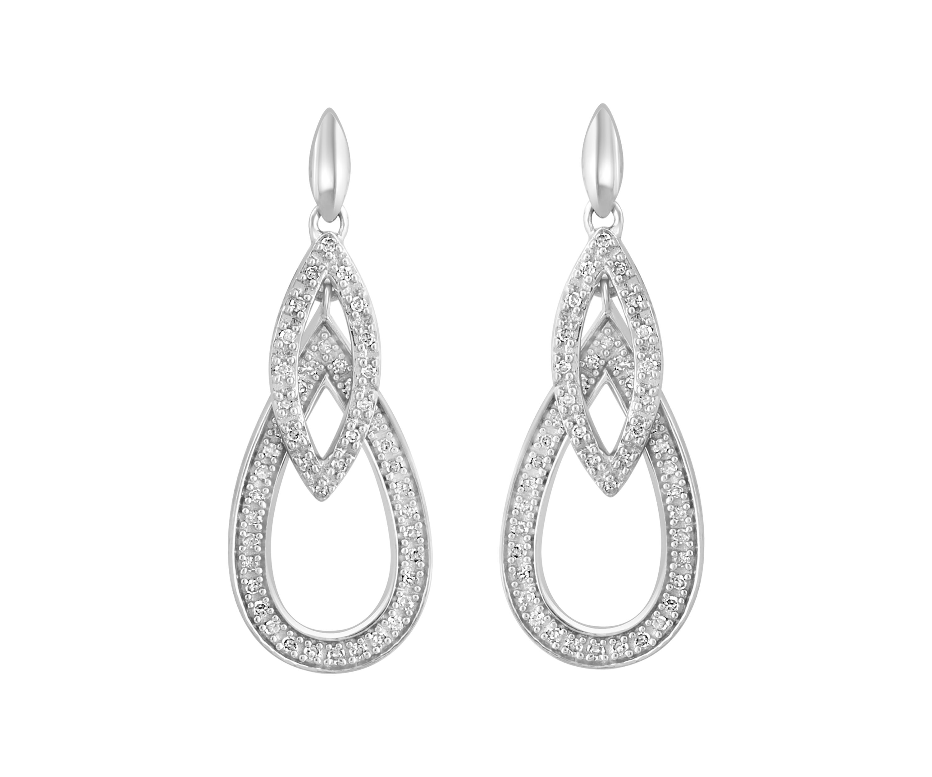 Diamond Drop Earrings in Sterling Silver