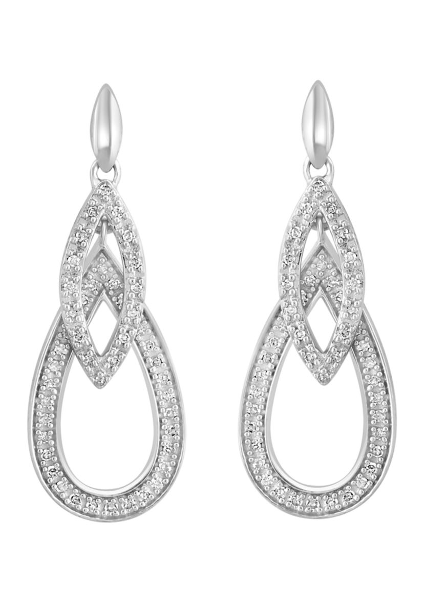 Diamond Drop Earrings in Sterling Silver