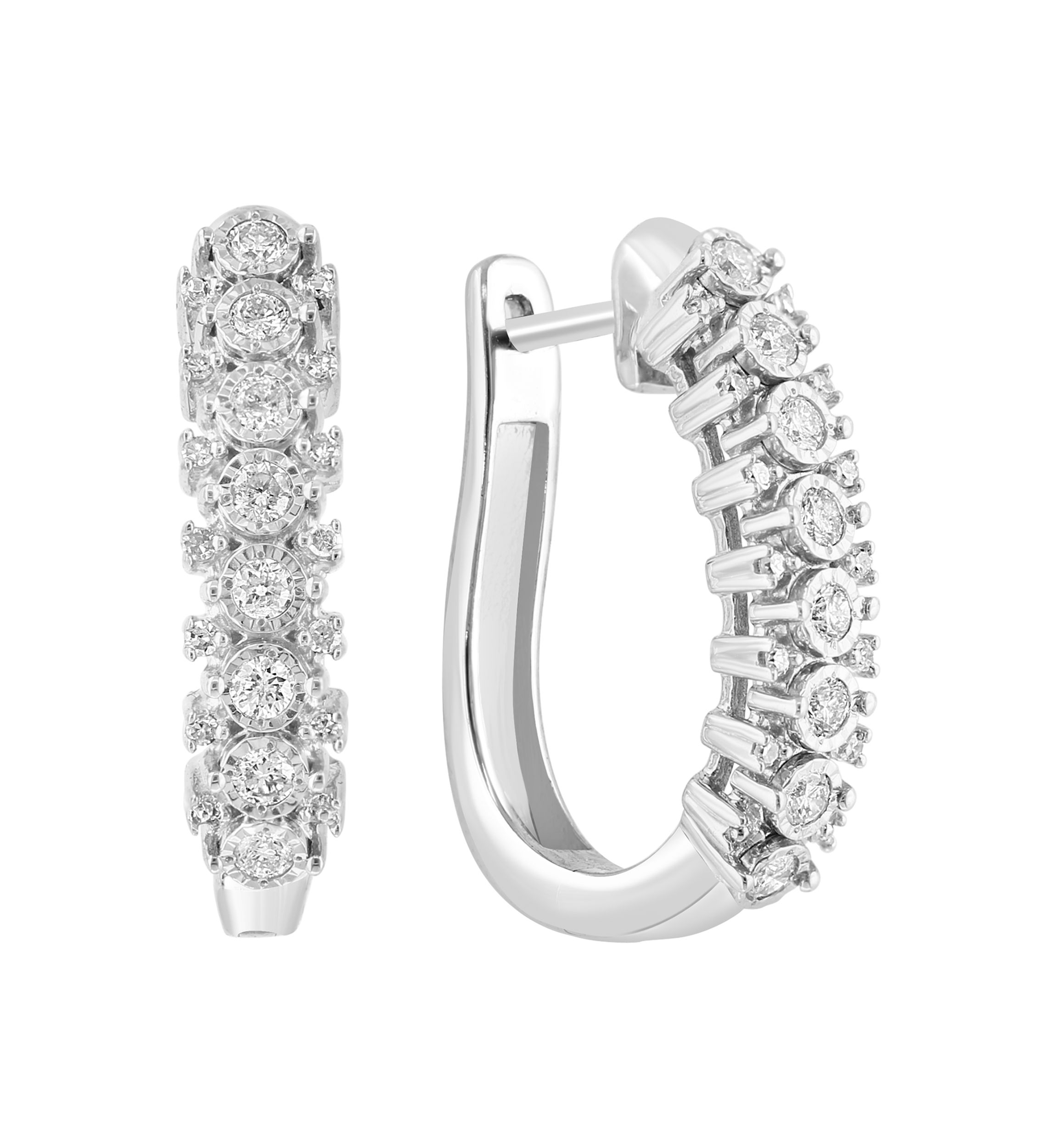 Diamond Miracle Set Hoop Earrings in Sterling Silver