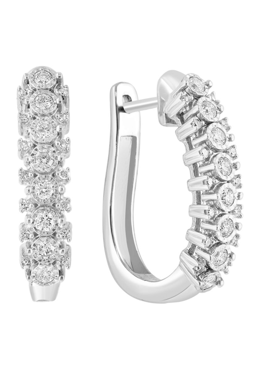 Diamond Miracle Set Hoop Earrings in Sterling Silver