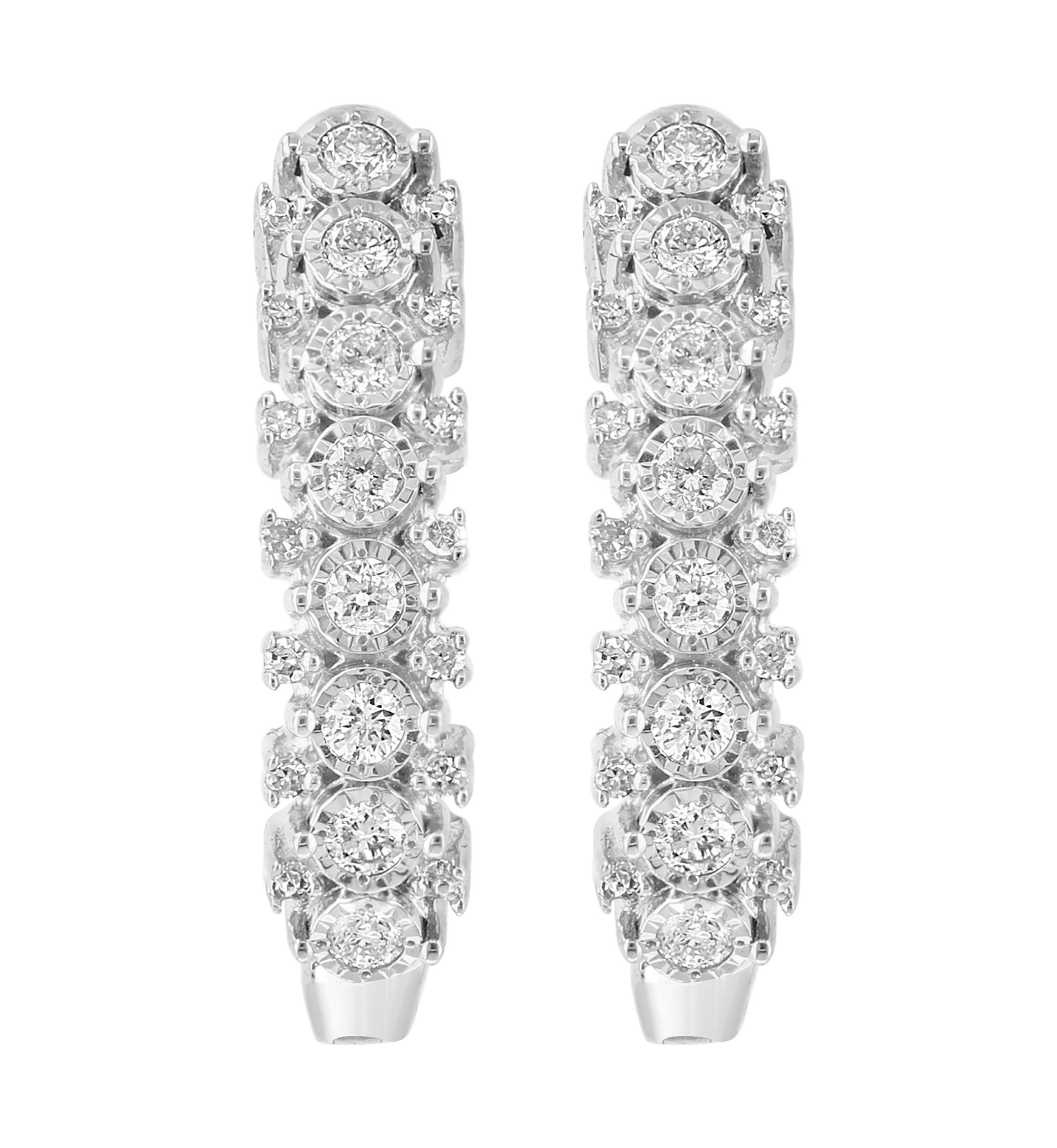 Diamond Miracle Set Hoop Earrings in Sterling Silver