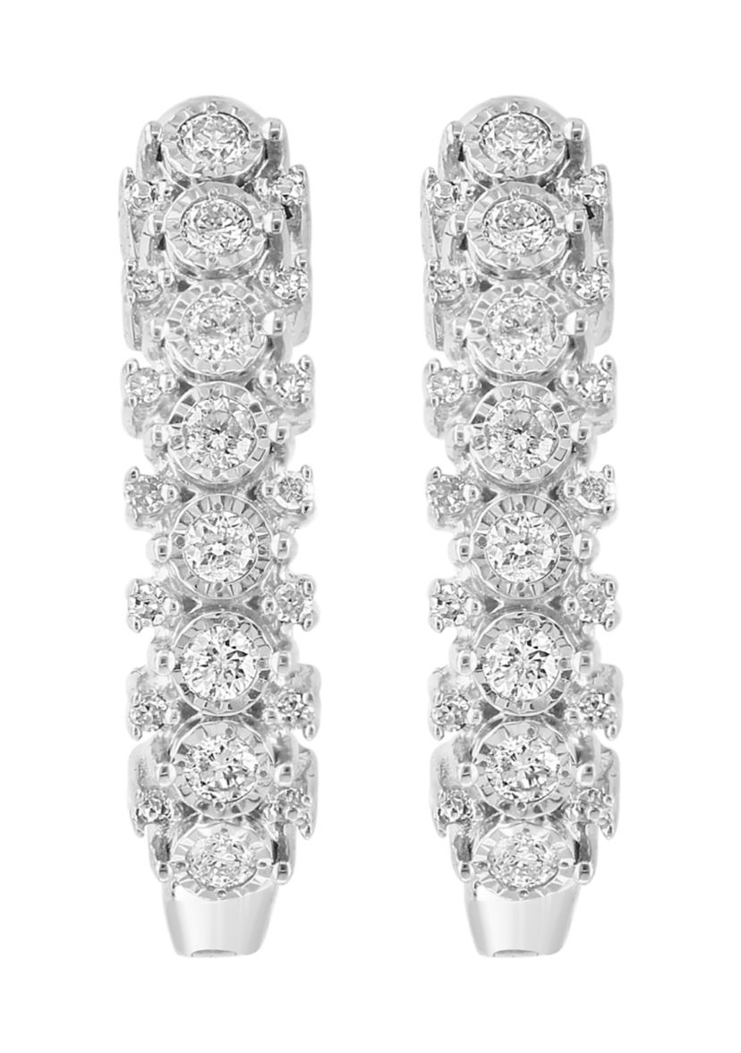 Diamond Miracle Set Hoop Earrings in Sterling Silver