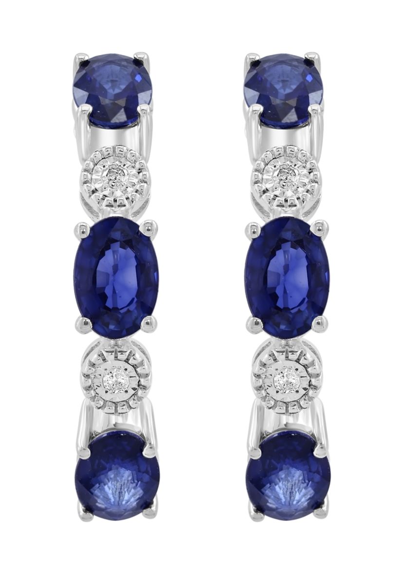 Diamond and Sapphire Earrings in Sterling Silver
