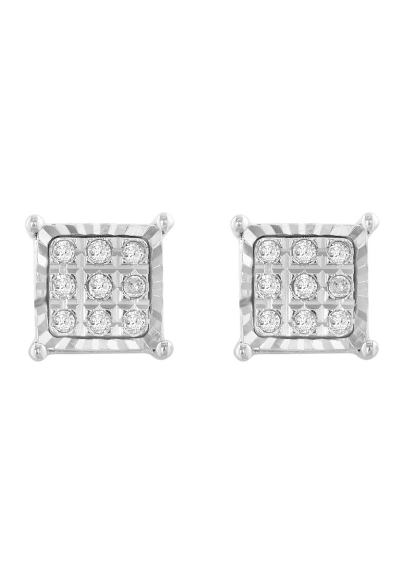 Sterling Silver Diamond Earrings 