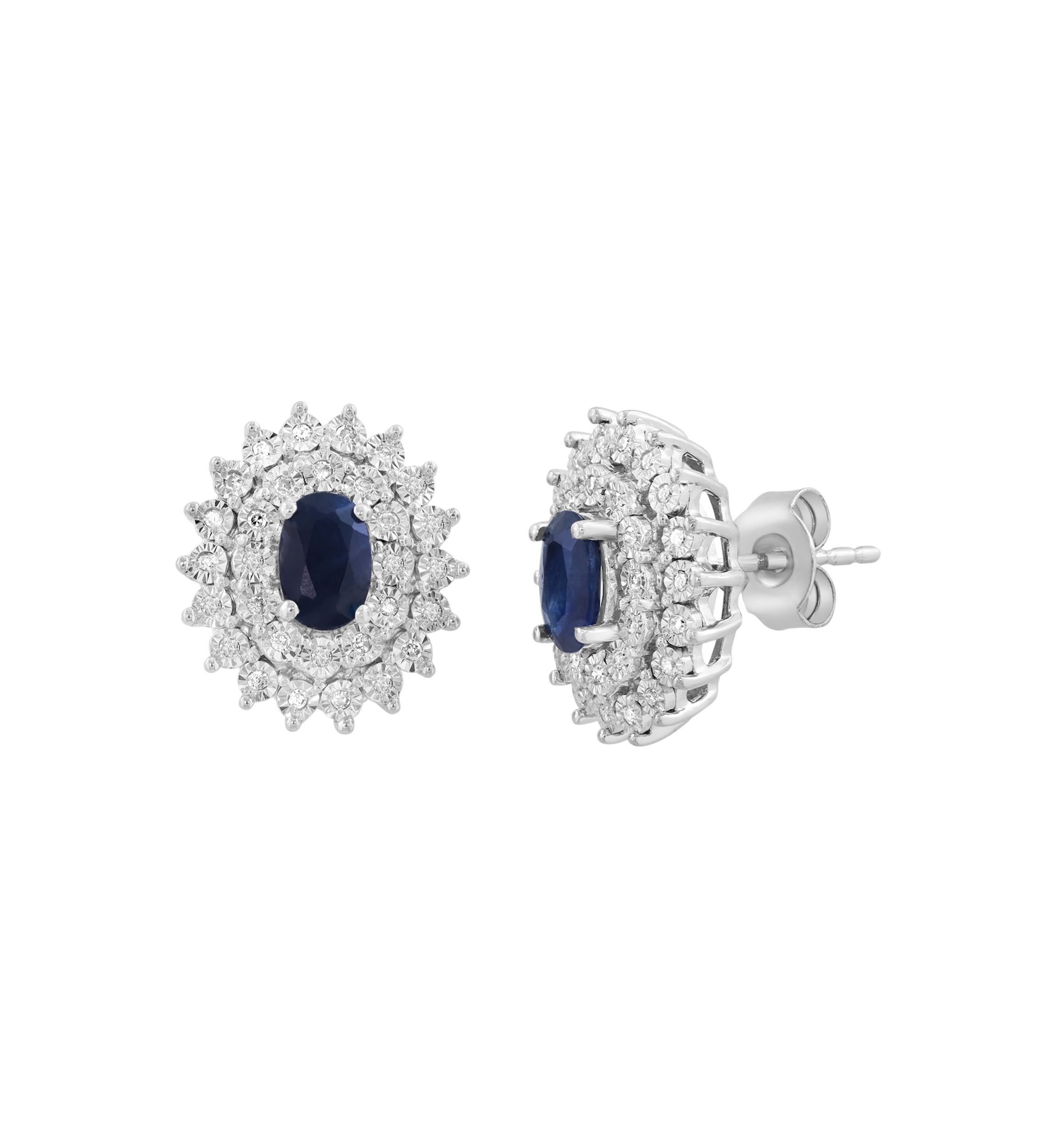 Sterling Silver Diamond Sapphire Earrings 
