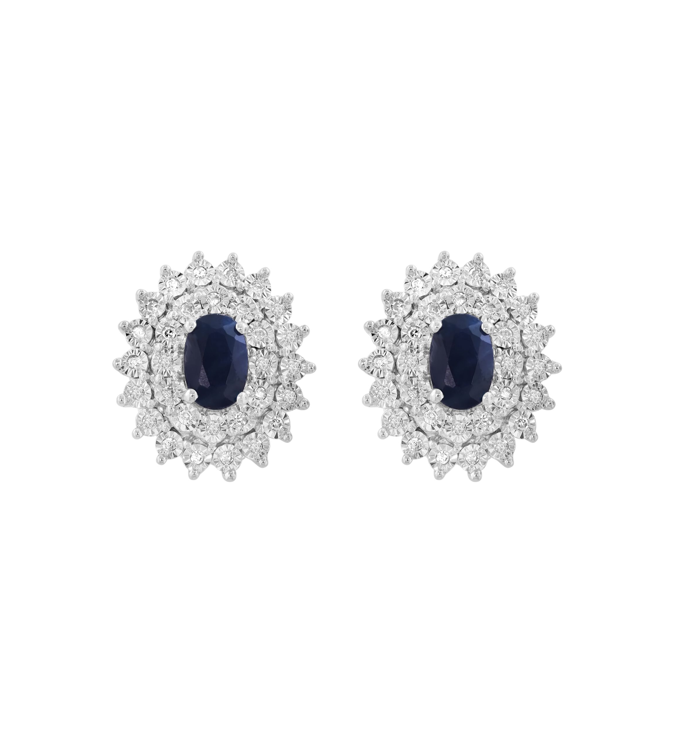 Sterling Silver Diamond Sapphire Earrings 