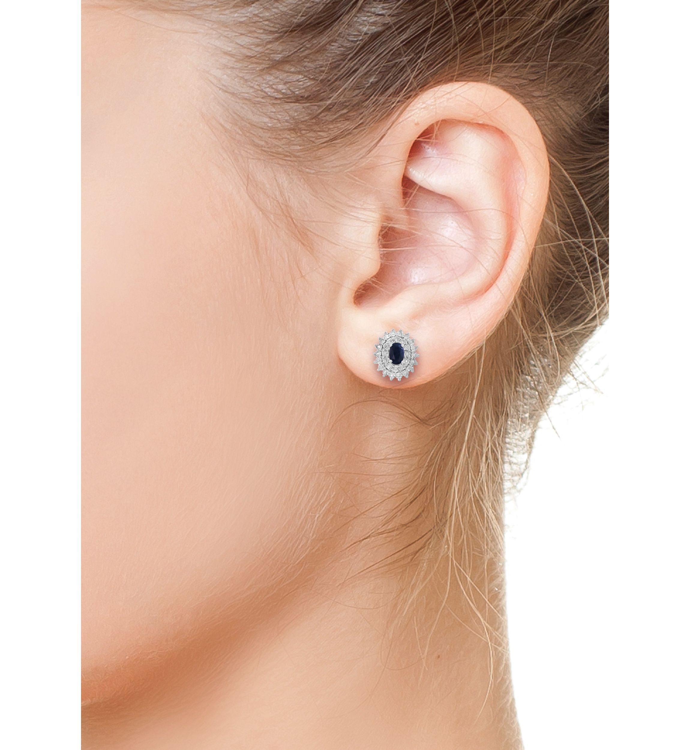 Sterling Silver Diamond Sapphire Earrings 