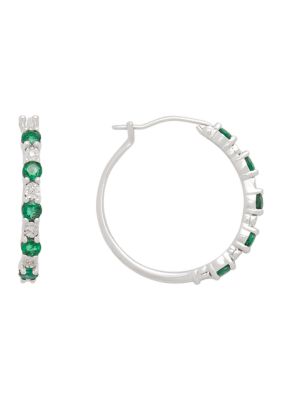 Effy 1/10 Ct. T.w. Diamond And 5/8 Ct. T.w. Emerald Hoop Earrings In 14K White Gold